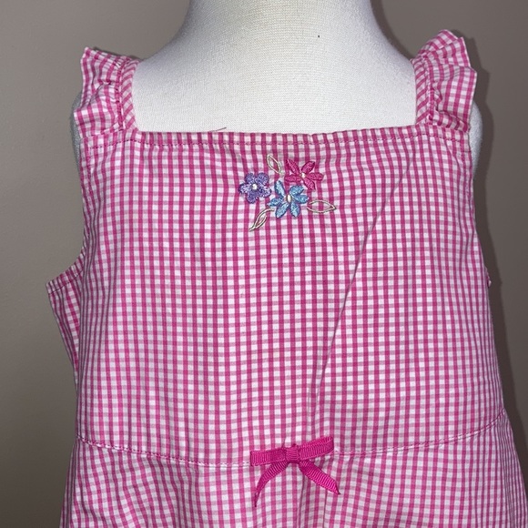 Hanna Andersson pink gingham embroidered flower sundress cotton size 120 6/7 - Picture 2 of 10